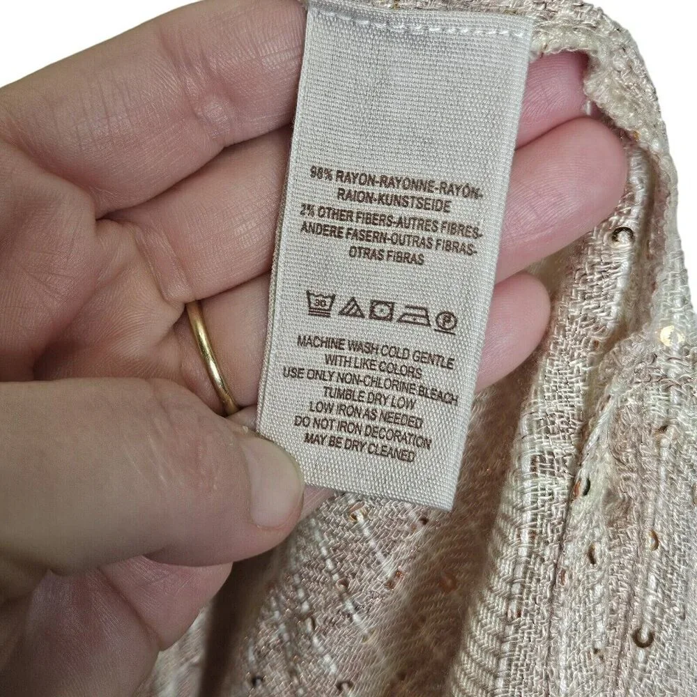 Free People Women's Fearless Love Plaid Woven Shirt Beige/Pink‎ Sequins XSmall